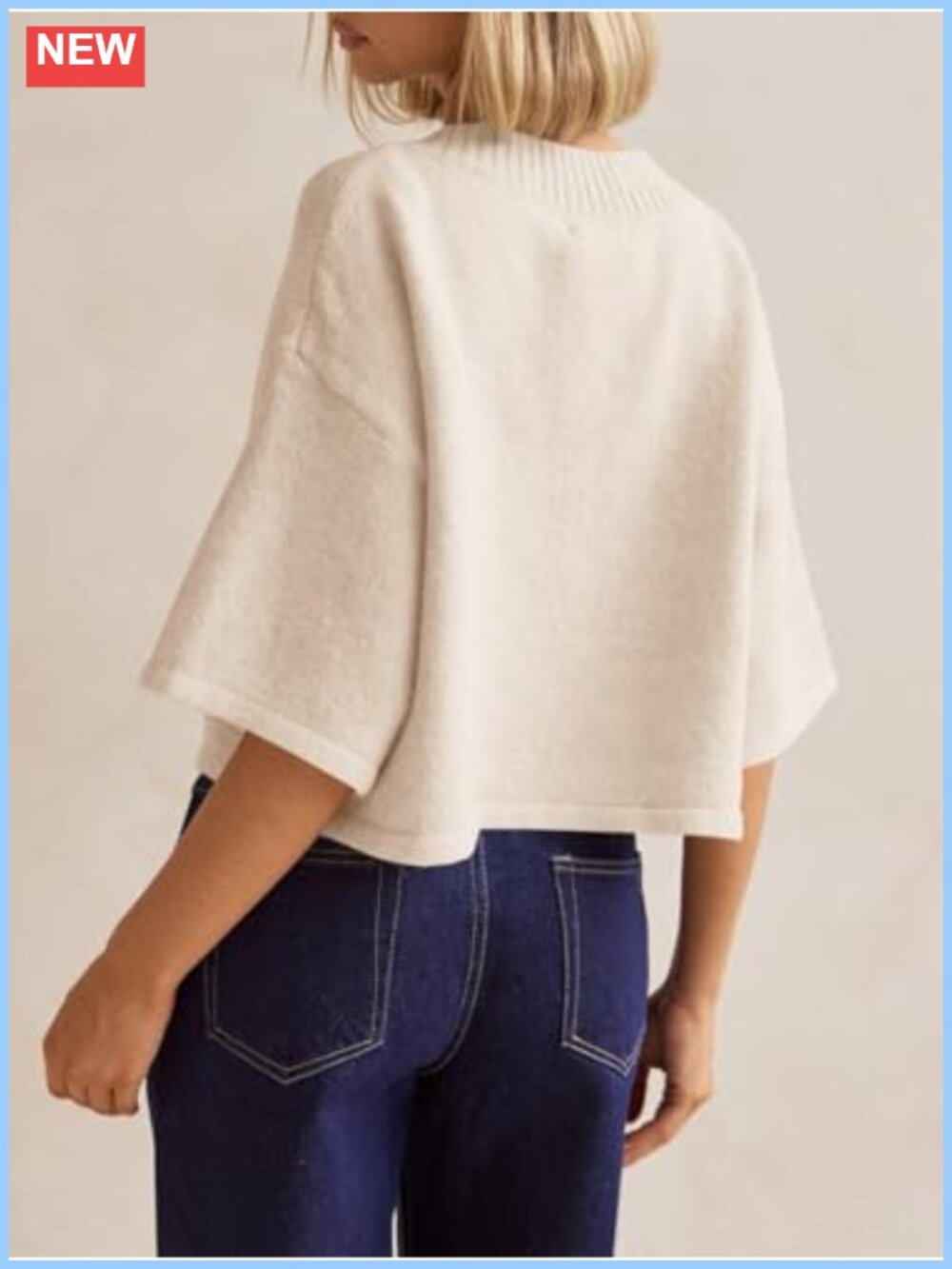 Womens 3/4 Sleeve Button Down Cropped Cardigan Knit Sweater - Picture 4 of 6